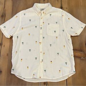 TRUE GRIT Mens Palm HULA GIRL Embroidered Hawaiian Cream Oxford Shirt